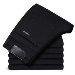 Autumn Classic Style Pure Black Stretch Men's Jeans Fashion Casual Slim-fit Denim Pants Male Brand Trousers 210716