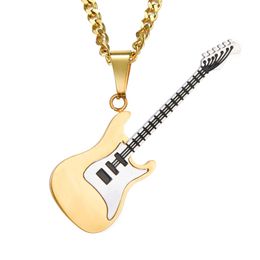 Guitar Necklace For Men/Women Music Lover Gift Black/Gold Colour Stainless Steel Pendant & Chain Hip Hop Rock Jewellery