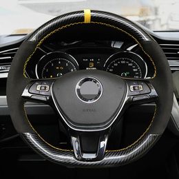 Car Steering Wheel Cover Non-slip Black Carbon Fiber Suede For Volkswagen VW Golf 7 Mk7 New Polo Jetta Passat B8 Tiguan Sharan