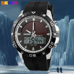 SKMEI Mode Sport Herrenuhr Luxus Dual Display Wasserdichte Militär Chrono Wecker Quarz Armbanduhren Relogio Masculino X0625