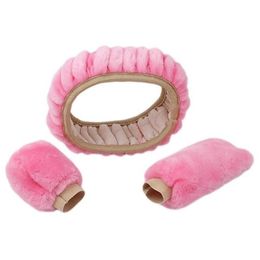 Car Steering Wheel Cover Gearshift Handbrake Cover Protector Decoration Warm Super Thick Plush Collar Soft Black Pink Wom