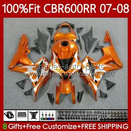 Injection Mould Bodys For HONDA CBR 600F5 600 RR CC F5 07-08 Bodywork 70No.26 CBR-600 CBR600 RR CBR600RR 07 08 CBR600F5 CBR 600RR 600CC 2007 2008 Orange silver OEM Fairing