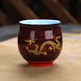 Traditional Royal Dragon Pattern Tea Cup Ceramic Creative Double Wall Teacup Procelain Teacups Retro Bowl Drinkware