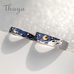 Thaya Van Gogh's Enamel couple rings Sky Star moon s925 silver Glitter Rings Engagement Ring Wedding Jewelry For Women 211217