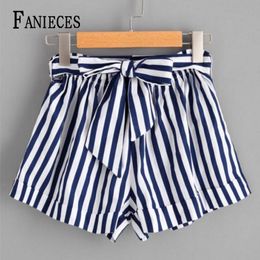 Women Lady Pocket Waist Belt Knot Striped Shorts Summer Casual Mini sundress beachwear 210520