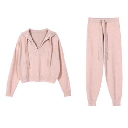 Autumn Winter Casual Sweaters Tracksuit Womens Knitted Two Piece Sets Women Hooded Sweatshirts Sporting Suit Female Y0625