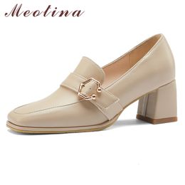 Meotina High Heel Pumps Women Square Toe Dress Shoes Buckle Slip On Chunky Heels Shoes Ladies Shoes Spring Big Size 33-46 210520
