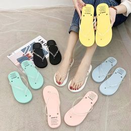 Slippers Candy-Colored Flat Flip-flops Summer Rainbow Slipper Women's Outer Wear Anti-slip Split Toe Semi-high Heeled Beach