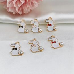 20pcs 13*17MM DIY Material Enamel Pearl Bow Rabbit Shape Charms Ornament Bracelet Pendants For Necklace Earring Jewellery Making