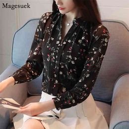 Spring Sumemr Elegant Chiffon Blouse Women Casual Long Sleeve Shirt Top Print Floral Office Ladies Tops Blusas Mujer Z0001 210512