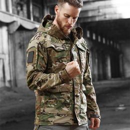 Thoshine Brand Spring Autumn Winter Men Outdoor Jackets Camouflage Hooded Army Tactical Coats Waterproof Windproof Windbreakers 211217