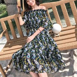 Vestidos Summer Dress Women Chiffon Off-Shoulder Casual Sexy Beach Elegant Slash Neck Floral es 10177 210512