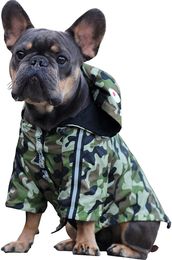 Dog Raincoat Camouflage Camo Dog Apparel Windbreaker Stylish Pet Rain Jacket Water Resistant with Reflective Stripes Hooded for Dogs Cat Puppy Small Medium Large