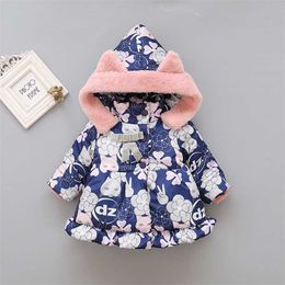 Kids Baby Girls Jackets Clothing Hooded Coats Winter Toddler Warm Cartoon Printed Jacket Outerwear 2-5Y 211011