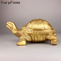 YuryFvna Brass Feng Shui Turtle Statue Money Wealth Luck Tortoise Figurine Home Desktop Office Decoration Gift 210318