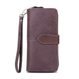 Solid Women Genuine Leather Long Soft Purse Vintage Hasp Phone Clutch Bag Billetera Mujer Wallets