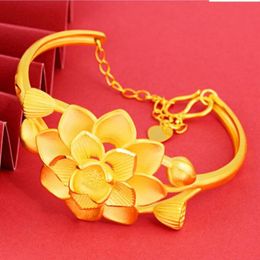 Link, Chain Hi Lotus Bracelet Female 24k Gold Hand Party Friend Birthday Gift Girl Fine Jewelry Womens