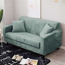 Plush Fabirc Sofa Cover 1/2/3/4 Seater Thick Slipcover Couch covers Stretch Elastic Covers Towel Wrap Covering 211207