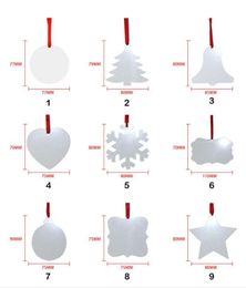 Sublimation Blanks Christmas Ornament Double-Sided Xmas Tree Pendant Multi Shape Aluminum Plate Metal Hanging Tag Holidays Decoration Craft DHL Ship FY4942