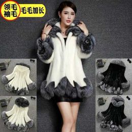 Faux Fur coat Women autumn and winter Mink coat Fox fur collar Hooded jacket Plus size 6XL top Fur female christmas clothes Y0829