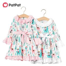 Baby / Toddler Bowknot Animal Print Ruffled Dress 210528