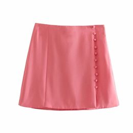 Casual Women High Waist Buttons Skirt Summer Fashion Ladies England Style Female Solid Colour Mini 210515