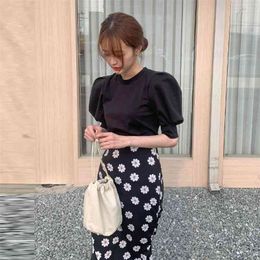 Girls Summer blouse women suit shirt short sleeves Tops high waist long print A Line skirts two piece suits Sell separately 210423
