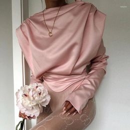 Women's Jumpsuits & Rompers Backless Sexy Women Satin Bodysuit Elegant Long Sleeve Turtleneck Womens Jumpsuit Ladies Top1