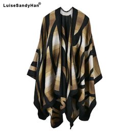 Oversize Deversible Women Winter Knitted Cashmere Poncho Capes Shawl Cardigans Sweater Coat 211018