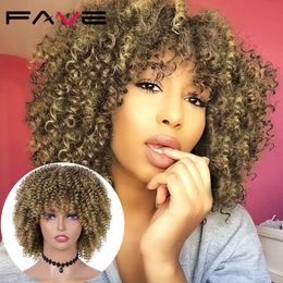 Blonde Brown Afro Kinky Curly Wig Ombre Black Purple Blue Green Colour For Black White Women African Heat Resistant Fiberfactory direct