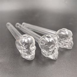 Clear Transparent Glass Smoking Pipes Skull Head Oil Burners for Dry Herb Tobacco 130cm 5 inch length