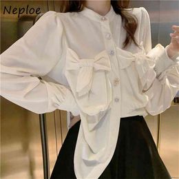 Korean Elegant Work Style Ol Blouse Women O-Neck Long Sleeve Loose Soft Blusas Solid Bow Design Shirt Femme Spring 210422