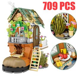 Princess & Dwarf Hut Shoe House Forest Cabin Animal Flower Tree 3D Model DIY Mini Size Building Blocks Bricks Creative Kids Toys Q0823