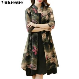 summer dress for women es cardigan women's vintage printed maxi party long chiffon bodycon female plus size 210608