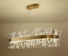 Modern Gold Long Chandelier Crystal Metal LED Pendant Lamp Lighting Living Room Home Art Fixture