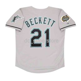 Custom sewing Josh Beckett 2003 Florida World Series Grey Road Jersey Men Women Youth Baseball Jersey XS-6XL