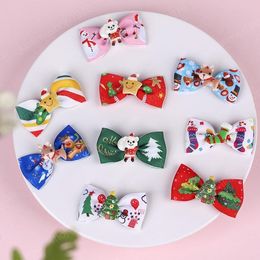 Baby Hair Clip Accessories Bow Happy Christmas Child Barrette 3pcs/set Xmas tree socks deer hat Print Girl Ins Ribbon Grosgrain