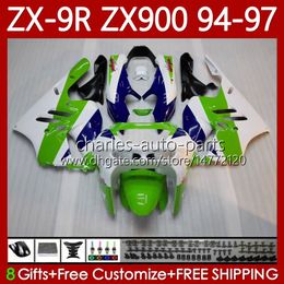 -Kit bodywork per Kawasaki Ninja ZX-9R ZX900 ZX 9R 9 R 900 cc 1994-1997 Bodys 100No.10 ZX9 R 900CC ZX-900 ZX9R 94 95 96 97 ZX900C 1994 1995 1996 1997 FIURING OEM verde BLK BLK