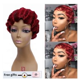 Red Short Curly Wigs for African American Women Brown Black Finger Waves Wig Synthetic Blonde Hair Wig Cosplay