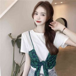 3 Sizes M-xl Simple Casual Short Sleeve Partckwork Green Butterfly Bow Simple O-neck Summer Women Top T-shirts 210522