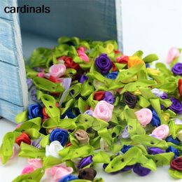 100pcs Mini Satin Ribbon Flower Silk Rose Head DIY Wedding Bow Appliques Craft Sewing Clothing Accessories Decoration1