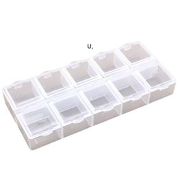 10 Grid Plastic Nail Tool Jewelry Storage Box Rhinestone Organizer Container Case Nails Art Supplies GCE13338