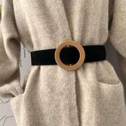 Belts Women's Wide Belt Suede Fashion All-match Round Buckle With Coat Skirt Female Sweater Black Girdle Formal Decoration