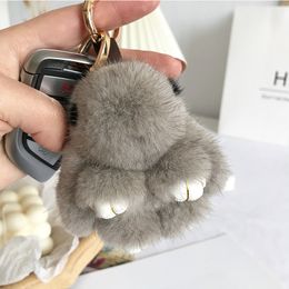 Genuine mink fur Mini rabbits keychains girl real keyring bunny bags pendant accessories for phone keychain