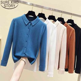 POLO Collar Sweater Cardigan Women Loose Spring Autumn Knitted Fashion 5 Colors Long Sleeve Single Breasted Coat 11181 210506