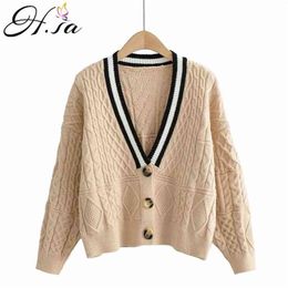 Short Crop Cardigans for Women V neck Casual Knit Jackets Button Up Outwear Sweaters Cashmere coat 210430