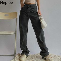 Neploe Woman High Waist Jeans Retro White Black Jeans Trousers Straight Overalls Pants Long Loose Wide Leg Jeans for Women 210616