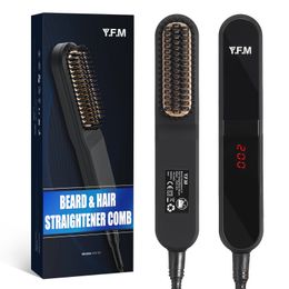 Beard Hair Straightening Brush Hot Heated Comb Men Beard Multifunctional Straightener Ceramic Comb Quick Hair Styler - US Plug