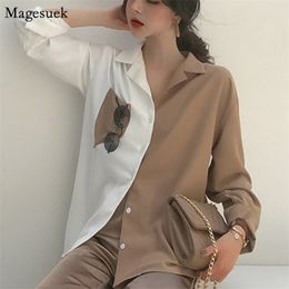 Autumn Fashion Vintage Chiffon Womens Blouse Colour Patchwork Casual Long Sleeve Shirt Women Office Cardigan Women's Tops 11342 210512