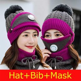K103 Winter hat Women's Hat Knitted Wool s Cold Mask Bib Bubble Skullies Beanie Baotou Cap 211119